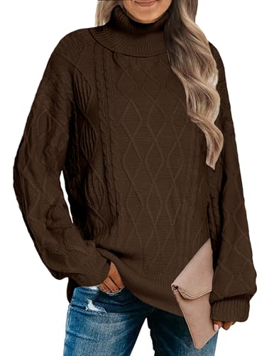 Zeagoo Rollkragenpullover Damen Pullover Elegante Langarm Strickpullover Lässiges Zopfmuster Strickpulli Winterpullover Sweatshirts Winter Braun L von Zeagoo