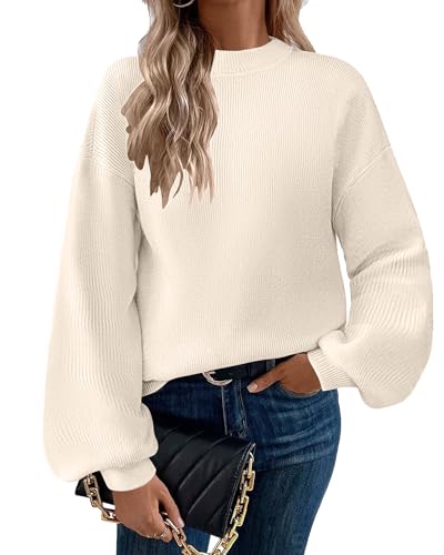 Zeagoo Rollkragenpullover Damen Pullover Winter Strickpullover Elegant Pulli Einfarbig Oberteile Langarm Sweatshirt Lässig Basic Tops Herbst Strickpulli Warm Sweater Beige XXL von Zeagoo