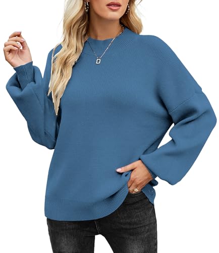 Zeagoo Rollkragenpullover Damen Pullover Winter Strickpullover Elegant Pulli Einfarbig Oberteile Langarm Sweatshirt Lässig Basic Tops Herbst Strickpulli Warm Sweater Blau L von Zeagoo