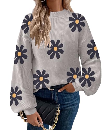 Zeagoo Rollkragenpullover Damen Pullover Winter Strickpullover Elegant Pulli Einfarbig Oberteile Langarm Sweatshirt Lässig Basic Tops Herbst Strickpulli Warm Sweater Grau-Blume S von Zeagoo