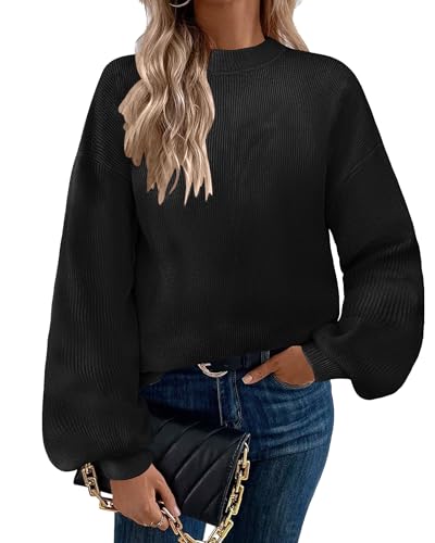 Zeagoo Rollkragenpullover Damen Pullover Winter Strickpullover Elegant Pulli Einfarbig Oberteile Langarm Sweatshirt Lässig Basic Tops Herbst Strickpulli Warm Sweater Schwarz M von Zeagoo