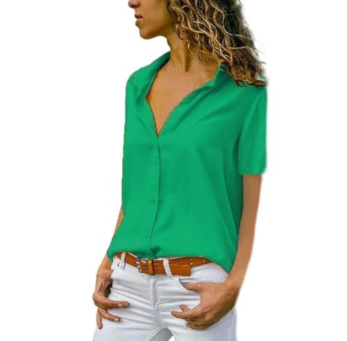 Zeagoo Satin Bluse Business Satinblusen Für Damen Elegant Langarmshirt Mit V-Ausschnitt Für Den Lässigen Look Basic Seiden Bluse Grün XL von Zeagoo