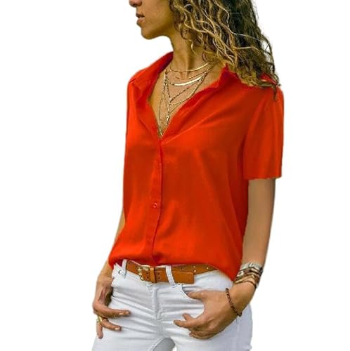 Zeagoo Satin Bluse Damen V-Ausschnitt Seidenbluse Causal Seidenbluse Lässige Elegant Business Oberteil Tops Langarmshirt Tunika Hemd Rot XXL von Zeagoo