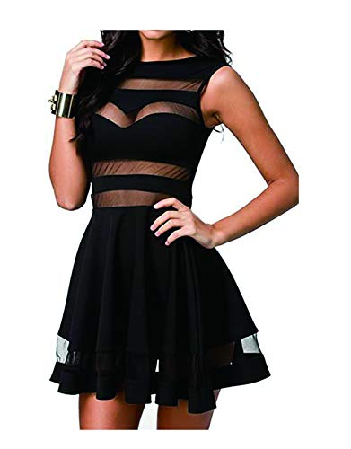 Zeagoo Sexy Mini Skater Kleid Mesh Durchsichtig Party Club Kleine Schwarze Kleid, Schwarz, 3X-Groß von Zeagoo