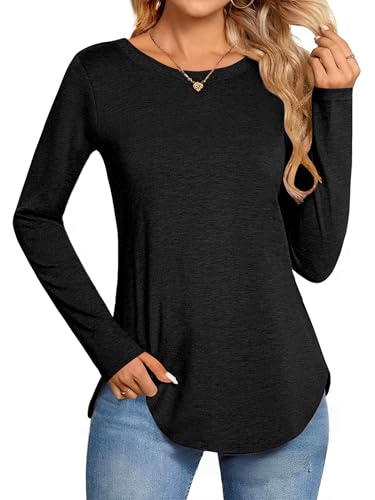Zeagoo Shirt Damen Longsleeve Oberteile Elegant Langarmshirt Basic T-Shirt Langarm Top Longshirt Herbst Schwarz M von Zeagoo