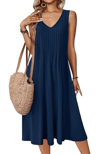 Zeagoo Damen Midikleid Ärmellose Freizeit Kleider V-Ausschnitt Blumen Strandkleid Elegant A Linie T-Shirt Kleid Lässige Tank Kleider mit Taschen Blauviolett S von Zeagoo