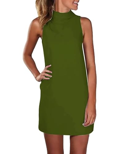 Zeagoo Sommerkleid Damen Einfarbig Rollkragen Ärmellose Blusenkleid Freizeitkleid Elegant Knielang Mini Kleider Casual Urlaub Kurze Minikleid Strandkleid von Zeagoo