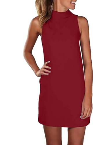 Zeagoo Sommerkleid Damen Einfarbig Rollkragen Ärmellose Blusenkleid Freizeitkleid Elegant Knielang Mini Kleider Casual Urlaub Kurze Minikleid Strandkleid von Zeagoo