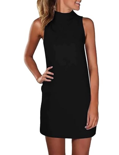 Zeagoo Sommerkleid Damen Einfarbig Rollkragen Ärmellose Blusenkleid Freizeitkleid Elegant Knielang Mini Kleider Casual Urlaub Kurze Minikleid Strandkleid von Zeagoo