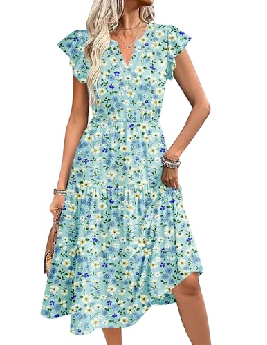 Zeagoo Sommerkleider Damen V-Ausschnitt Blusenkleid Gestuftes Midikleid A-Linie Strandkleider Rüschen Ärmel Freizeitkleid mit Taschen Zeagoo Sommerkleider Damen V-Ausschnitt Blusenkleid Gestuftes Midikleid A-Linie Strandkleider Rüschen Ärmel Freizeitkleid mit Taschen von Zeagoo