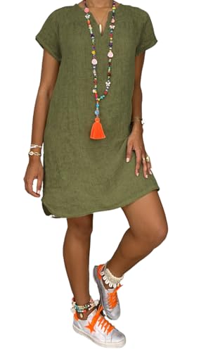 Zeagoo Sommerkleid Damen Langarm Elegant Maxikleid Festlich Knielang Sommerkleider Party Strandkleid für Frauen Casual Freizeitkleid Damenkleider Armeegrün S von Zeagoo