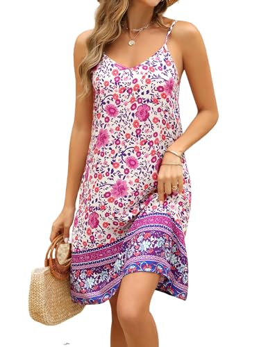 Zeagoo Sommerkleid Für Damen Blumen Hängerkleid Spaghettitrger Trägerkleid Kurz Sommer Strandkleid Boho Leicht Minikleid Muster 225 XL von Zeagoo