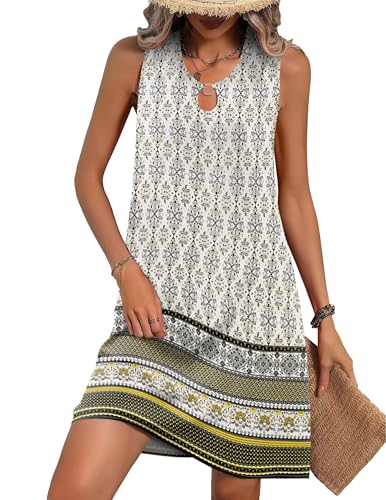 Zeagoo Sommerkleider Damen Ärmellos Kurz Bohemian Strandkleid Elegant Retro Printed Freizeitkleid Blumenmuster Tunikakleider Beach Strandtunika von Zeagoo