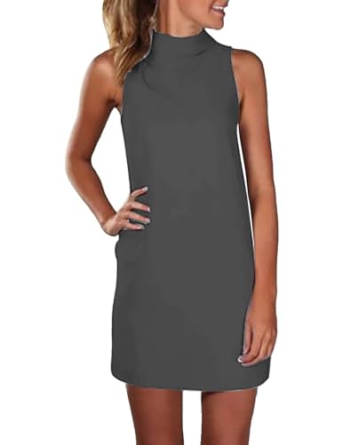 Zeagoo Sommerkleider Damen Knielang Elegant Kleid Einfarbig Kleid mit Rollkragen Ärmellos Freizeitkleider von Zeagoo