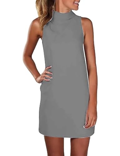 Zeagoo Sommerkleider Damen Knielang Elegant Kleid Einfarbig Kleid mit Rollkragen Ärmellos Freizeitkleider von Zeagoo