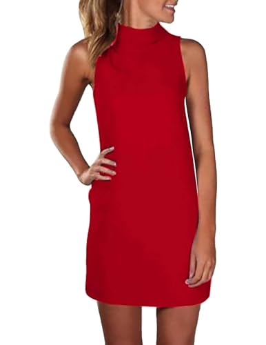 Zeagoo Sommerkleider Damen Knielang Elegant Kleid Einfarbig Kleid mit Rollkragen Ärmellos Freizeitkleider von Zeagoo