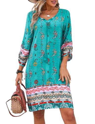 Zeagoo Sommerkleider Damen Strandkleid Bohemian Sommer Casual Blumen Kurzes Kleid Midikleid Elegant Freizeitkleider Mode Dress S von Zeagoo
