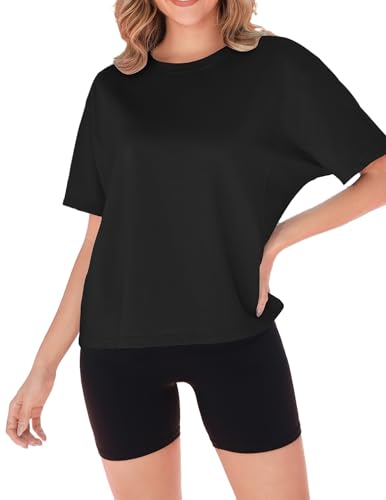 Zeagoo Sport T-Shirt Damen Locker Kurzarm Basic Tops Sommer Rundhals Oversized Tshirt Schwarz XXL von Zeagoo