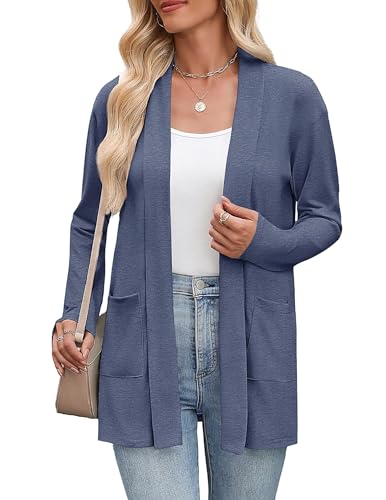 Zeagoo Damen Cardigan für Damen Elegante Strickjacke Lässige leichte Strickjacke Offen Front Gestrickt Jacke mit Taschen Herbst Herbst Marineblau L von Zeagoo