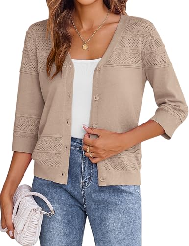 Zeagoo Damen Cardigan Leicht Kurz Strickjacken Für Damen Sommer Bolero 3/4 Arm Strickjacke Für Festliche Khaki S von Zeagoo