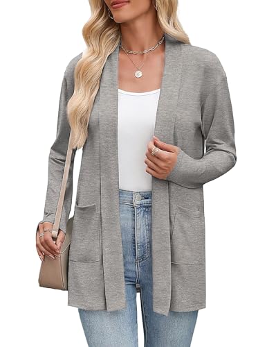 Zeagoo Strickjacken Damen Dünne Cardigan Casual Langarm Gestrickte Jacke Leichte Outwear Open Front Strickjacke Herbst Hellgrau XL von Zeagoo