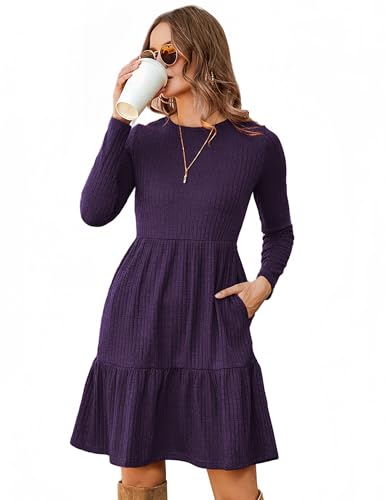 Zeagoo Strickkleid Damen Casual Langarm Rundhals Herbstkleid Dünn Einfarbig A Linien Midikleid Frühling Herbst Leicht Pulloverkleid mit Taschen Violett S Zeagoo Strickkleid Damen Casual Langarm Rundhals Herbstkleid Dünn Einfarbig A Linien Midikleid Frühling Herbst Leicht Pulloverkleid mit Taschen Violett S von Zeagoo