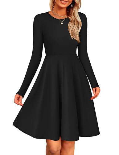 Zeagoo Strickkleid Damen Herbst Elegant A-Linie Winterkleid Langarm Rundhals Kleider Einfarbig Tunika Kleid Leichte Pulloverkleid Schwarz L von Zeagoo