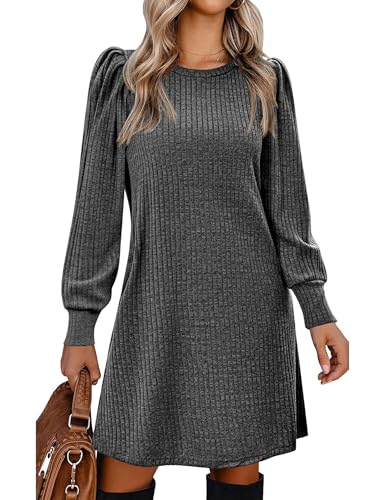 Zeagoo Strickkleid Damen Langarm Kleid Puff Pulloverkleid Knielang Herbstkleid Elegant Winterkleid mit Taschen Kleider für Herbst Winter Grau XXL Zeagoo Strickkleid Damen Langarm Kleid Puff Pulloverkleid Knielang Herbstkleid Elegant Winterkleid mit Taschen Kleider für Herbst Winter Grau XXL von Zeagoo