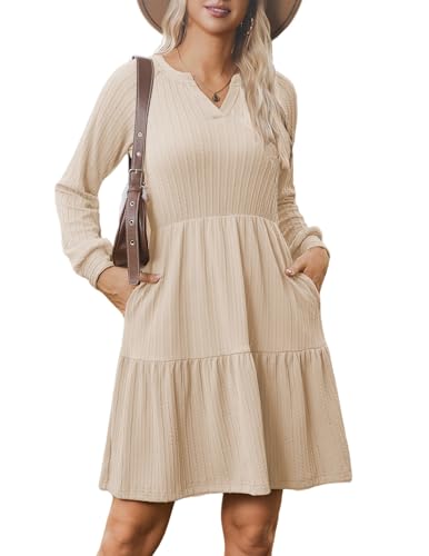 Zeagoo Strickkleid Langarm Kleider Damen Herbst Winter V-Ausschnitt Pulloverkleid A Linie Elegant Herbstkleid Geripptes Kleid Mit Taschen Beige XXL Zeagoo Strickkleid Langarm Kleider Damen Herbst Winter V-Ausschnitt Pulloverkleid A Linie Elegant Herbstkleid Geripptes Kleid Mit Taschen Beige XXL von Zeagoo