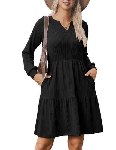 Zeagoo Strickkleid Langarm Kleider Damen Herbst Winter V-Ausschnitt Pulloverkleid A Linie Elegant Herbstkleid Geripptes Kleid Mit Taschen Schwarz XXL Zeagoo Strickkleid Langarm Kleider Damen Herbst Winter V-Ausschnitt Pulloverkleid A Linie Elegant Herbstkleid Geripptes Kleid Mit Taschen Schwarz XXL von Zeagoo