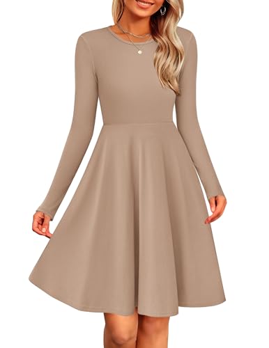 Zeagoo Strickkleider Damen Herbst Langarm Rundhals Kleid Elegant A-Linie Winterkleider Klassiker Tunika Kleid Leichte Pulloverkleid Khaki XXL von Zeagoo