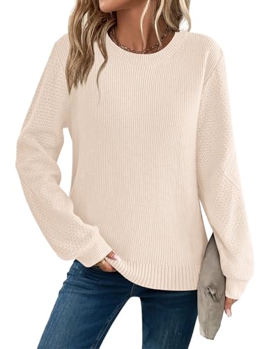 Zeagoo Strickpullover Damen Elegant Pullover Langarm Winterpullover Rundhals Pulli Casual Sweater Herbst Winter Obertiele Beige S von Zeagoo