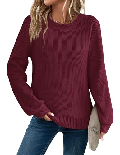 Zeagoo Strickpullover Damen Elegant Pullover Langarm Winterpullover Rundhals Pulli Casual Sweater Herbst Winter Obertiele Rot S von Zeagoo