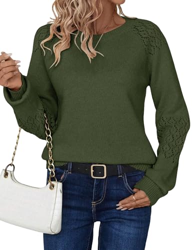 Zeagoo Strickpullover Damen Langarm Rundhals Pullover Häkelmuster Lockerer Pulli Elegant Herbst Winter Basic Sweater Grün M Zeagoo Strickpullover Damen Langarm Rundhals Pullover Häkelmuster Lockerer Pulli Elegant Herbst Winter Basic Sweater Grün M von Zeagoo
