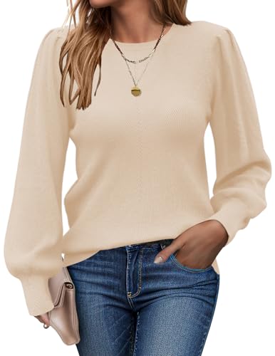 Zeagoo Damen Pullover Elegant Langram Strickpullover für Damen Herbst Langarmshirt Sweater Winter Rundhals Wickelpullover Casual Tops Kaffee L von Zeagoo