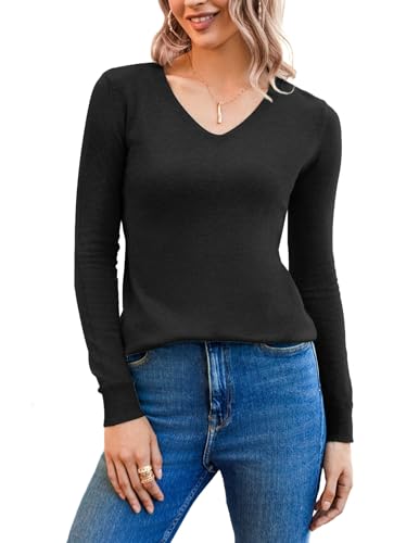 Zeagoo Strickpullover Damen Leichter Pullover Einfarbiger Lässige Strickpulli für Herbst und Winter Warm Oberteile Schwarz S von Zeagoo