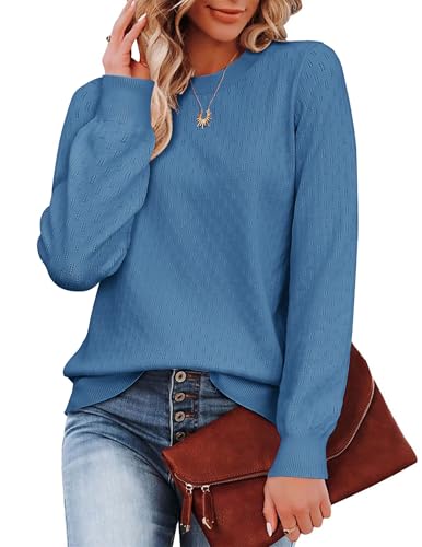Zeagoo Strickpullover Damen Pullover Elegant Strickpulli Winter Warm Sweater Slim fit Basic Feinstrick Pulli Langarmshirt Einfarbiger Sweatshirt Herbst Oberteile Blau XXL von Zeagoo