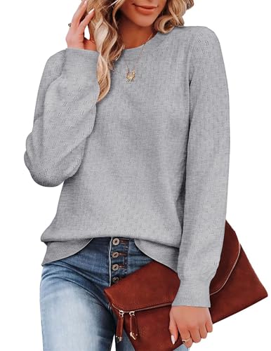 Zeagoo Strickpullover Damen Pullover Elegant Strickpulli Winter Warm Sweater Slim fit Basic Feinstrick Pulli Langarmshirt Einfarbiger Sweatshirt Herbst Oberteile Grau XXL von Zeagoo