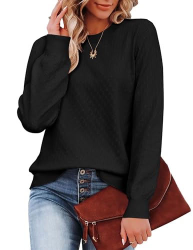 Zeagoo Strickpullover Damen Pullover Elegant Strickpulli Winter Warm Sweater Slim fit Basic Feinstrick Pulli Langarmshirt Einfarbiger Sweatshirt Herbst Oberteile Schwarz XXL von Zeagoo