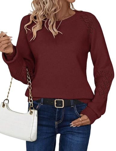 Zeagoo Strickpullover Damen Pullover Langarm Rundhals Sweater Grobstrick Locker Weich Pulli Herbst Winter Basic Elegant Strickpulli Rot XL von Zeagoo