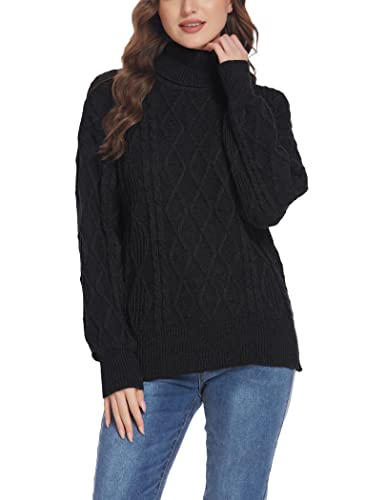 Zeagoo Schwarzer Rollkragenpullover Damen Lässiges Pullover Langarm Fledermaus Strickpullover Warm Winterpullover Casual M von Zeagoo