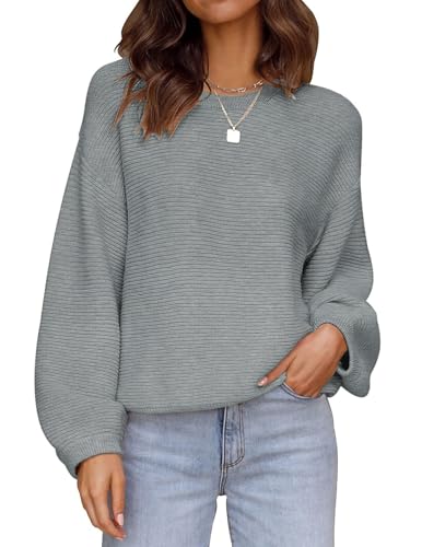 Zeagoo Strickpullover Damen Rundhals Pullover Fledermausärmel Pulli Geripptes Sweater Herbst Oberteile Grau XXL Zeagoo Strickpullover Damen Rundhals Pullover Fledermausärmel Pulli Geripptes Sweater Herbst Oberteile Grau XXL von Zeagoo