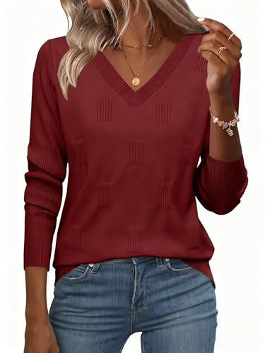 Zeagoo Strickpullover Damen V Ausschnitt Langarm Gestrickt Leicht Oberteile lässig Trendy Sweatshirt Tunika Tops von Zeagoo