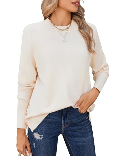 Zeagoo Sweater Damen Herbst Langarm Pullover Basic Rundhals Damenpullover Leicht Strickpullover mit Seitliche Knöpfen Cream L Zeagoo Sweater Damen Herbst Langarm Pullover Basic Rundhals Damenpullover Leicht Strickpullover mit Seitliche Knöpfen Cream L von Zeagoo
