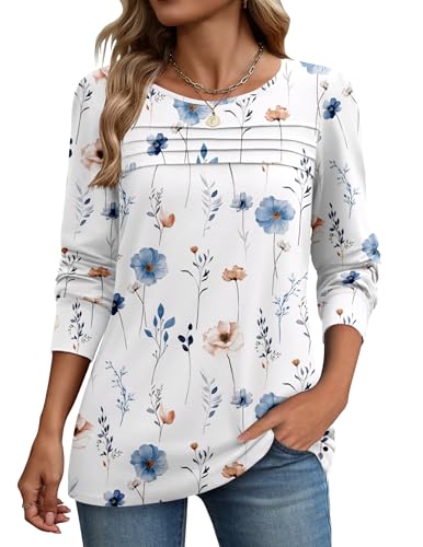 Zeagoo T-Shirt Damen Lässig Langarm Oberteile Rundhals Longshirt Mit Falten Puffärmel Langarmshirt von Zeagoo