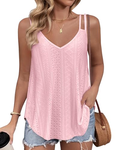 Zeagoo Damen Tank Top Ärmellos Oberteile Sommer Tanktops V-Ausschnitt Blusentop Strand Vest Top Bluse Shirts Tops Hellrosa S von Zeagoo