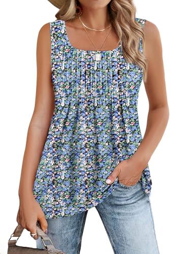 Zeagoo Tank Top Damen Ärmellos Oberteile Sommer Tanktops Casual T Shirt Tunika Tanktops Basic Quadratischer Cami Elegant Vest Shirt Lockere Blusentop Floral Blau XXL von Zeagoo