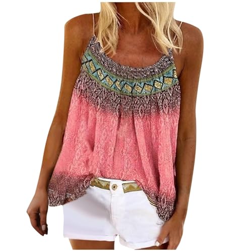 Zeagoo Tank Top Damen Ärmellose Sommer T Shirt Blumenweste Basic Rundhals Oberteile Weste Pink M von Zeagoo