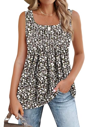 Zeagoo Tank Top Damen Ärmellose Sommer T Shirt Elegant Tanktops Basic Cami Casual Oberteile Tunika Blusentop Quadratischer Weste Shirt Floral Schwarz S von Zeagoo