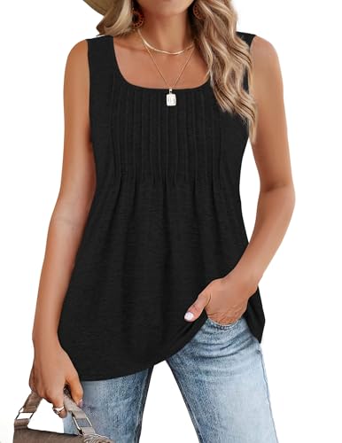Zeagoo Tank Top Damen Ärmellos Sommer Oberteile Casual Tanktops Tunika Weste Shirt Basic Cami Elegant Blusentop Schwarz L von Zeagoo